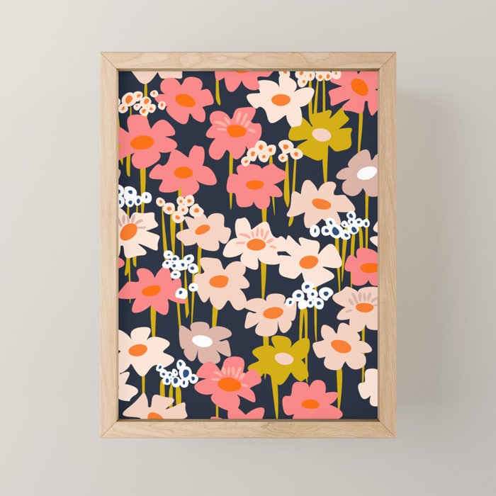 Groovy Flowers retro pattern Mini Art Print Gallery Image 1