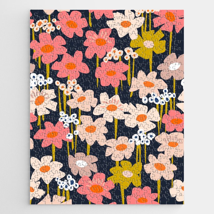 Groovy Flowers retro pattern Jigsaw Puzzle Gallery Image 1