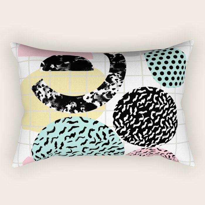 Amped - retro memphis throwback 80s style grid dots painting cut paper Rectangular Pillow Gallery Image 2