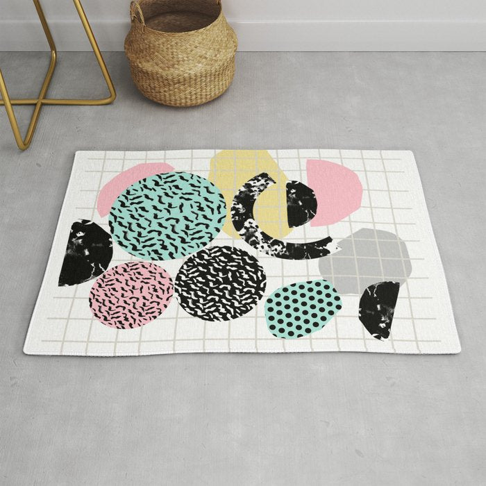 Amped - retro memphis throwback 80s style grid dots painting cut paper Rug Gallery Image 1
