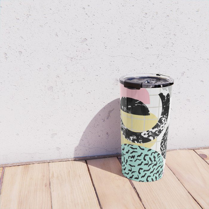 Amped - retro memphis throwback 80s style grid dots painting cut paper Travel Mug Gallery Image 4