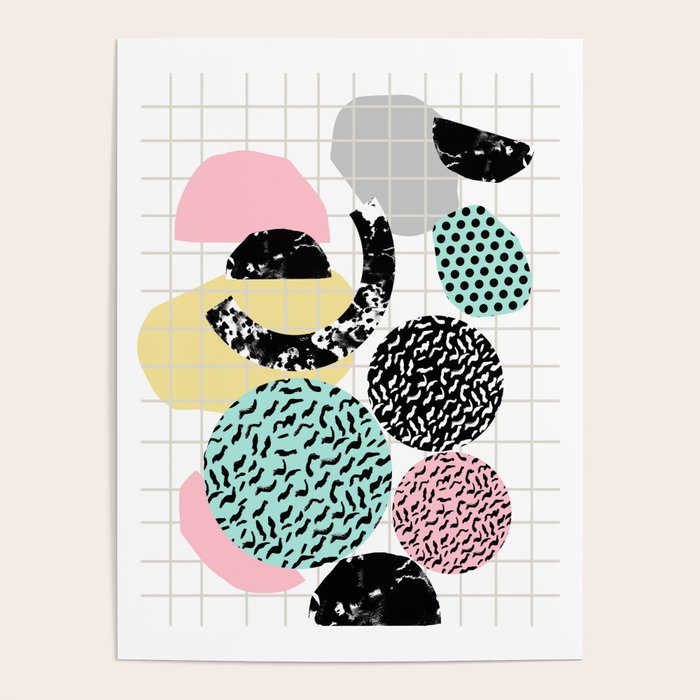Amped - retro memphis throwback 80s style grid dots painting cut paper Poster Gallery Image 4