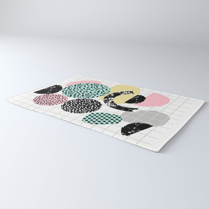Amped - retro memphis throwback 80s style grid dots painting cut paper Rug Gallery Image 3