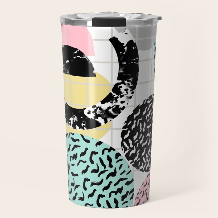 Amped - retro memphis throwback 80s style grid dots painting cut paper Travel Mug Gallery Image 1