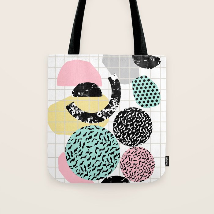 Amped - retro memphis throwback 80s style grid dots painting cut paper Tote Bag Gallery Image 1