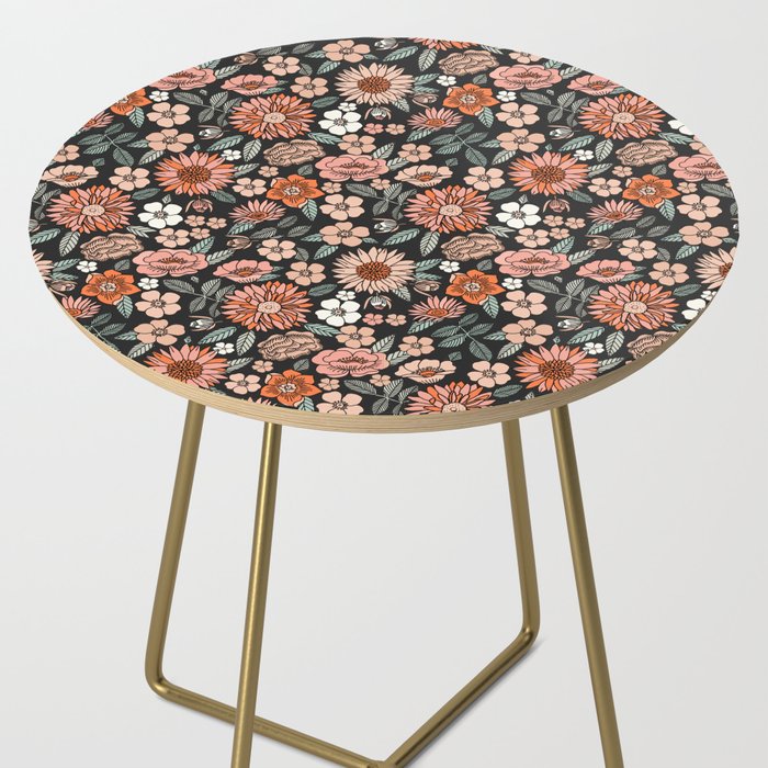 70s flowers - 70s, retro, spring, floral, florals, floral pattern, retro flowers, boho, hippie, earthy, muted Side Table Gallery Image 2