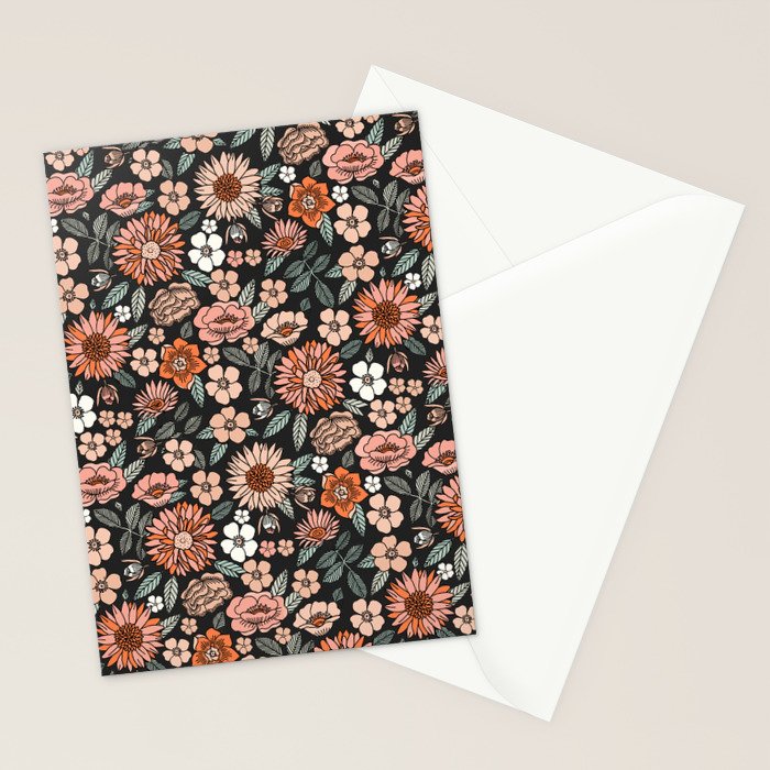 70s flowers - 70s, retro, spring, floral, florals, floral pattern, retro flowers, boho, hippie, earthy, muted Stationery Card Gallery Image 2