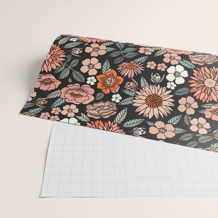 70s flowers - 70s, retro, spring, floral, florals, floral pattern, retro flowers, boho, hippie, earthy, muted Wrapping Paper Gallery Image 2