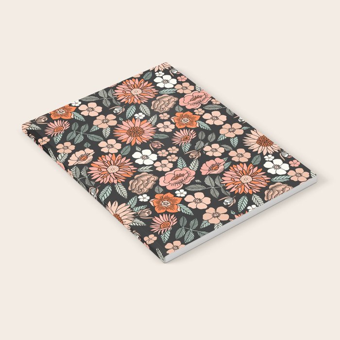 70s flowers - 70s, retro, spring, floral, florals, floral pattern, retro flowers, boho, hippie, earthy, muted Notebook Gallery Image 1