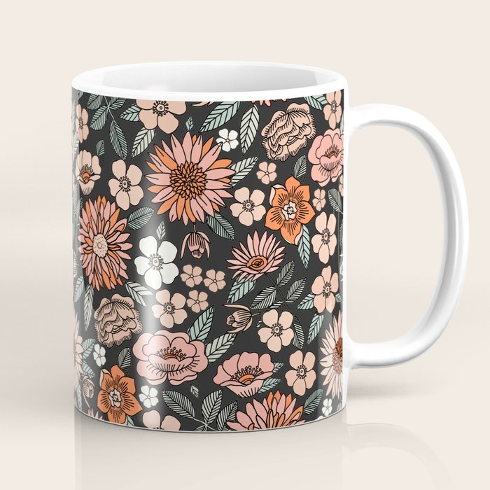 70s flowers - 70s, retro, spring, floral, florals, floral pattern, retro flowers, boho, hippie, earthy, muted Coffee Mug Gallery Image 1