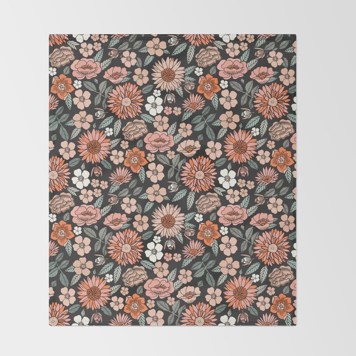 70s flowers - 70s, retro, spring, floral, florals, floral pattern, retro flowers, boho, hippie, earthy, muted Throw Blanket Gallery Image 2