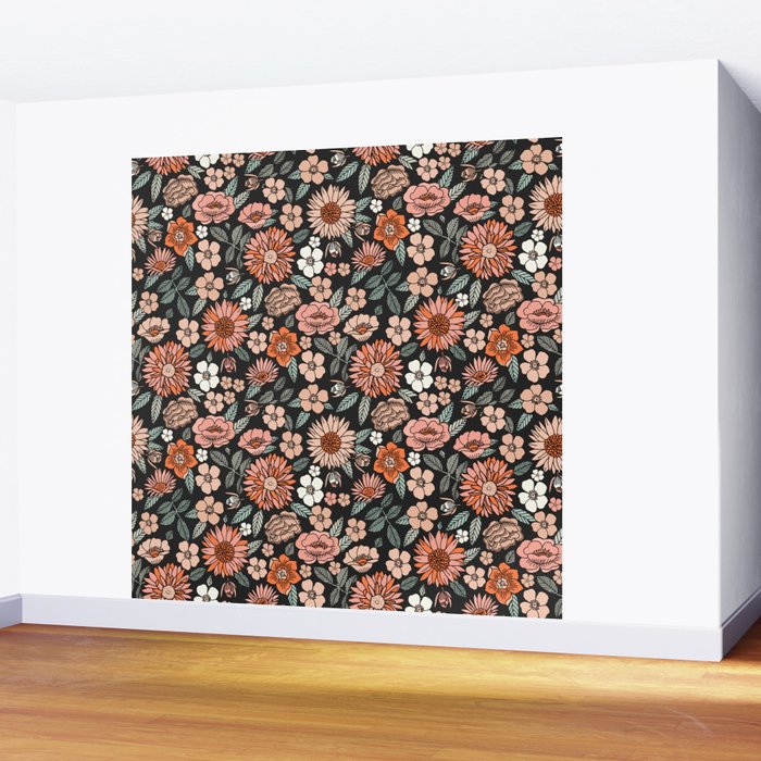 70s flowers - 70s, retro, spring, floral, florals, floral pattern, retro flowers, boho, hippie, earthy, muted Wall Mural Gallery Image 2