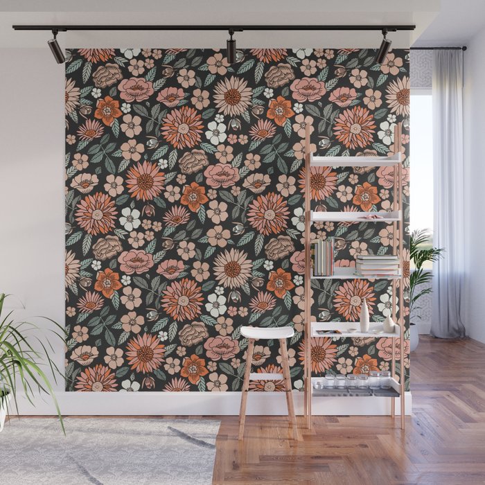 70s flowers - 70s, retro, spring, floral, florals, floral pattern, retro flowers, boho, hippie, earthy, muted Wall Mural Gallery Image 1