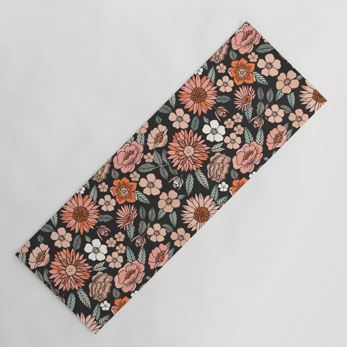 70s flowers - 70s, retro, spring, floral, florals, floral pattern, retro flowers, boho, hippie, earthy, muted Yoga Mat Gallery Image 1