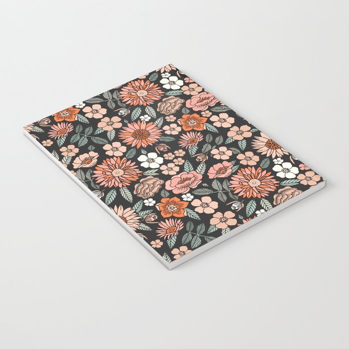 70s flowers - 70s, retro, spring, floral, florals, floral pattern, retro flowers, boho, hippie, earthy, muted Notebook Gallery Image 3