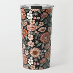 70s flowers - 70s, retro, spring, floral, florals, floral pattern, retro flowers, boho, hippie, earthy, muted Travel Mug Gallery Image 1