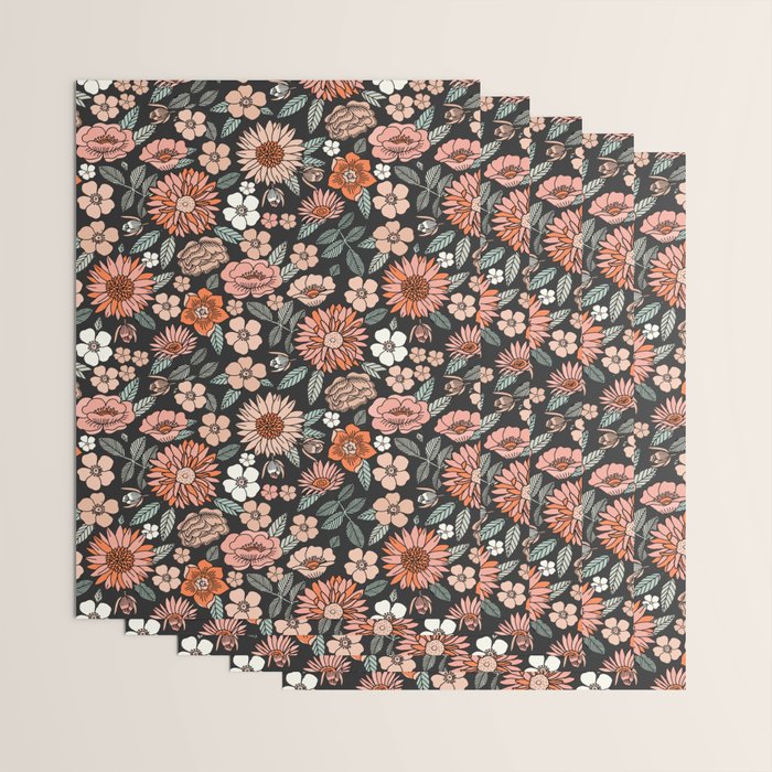 70s flowers - 70s, retro, spring, floral, florals, floral pattern, retro flowers, boho, hippie, earthy, muted Wrapping Paper Gallery Image 3