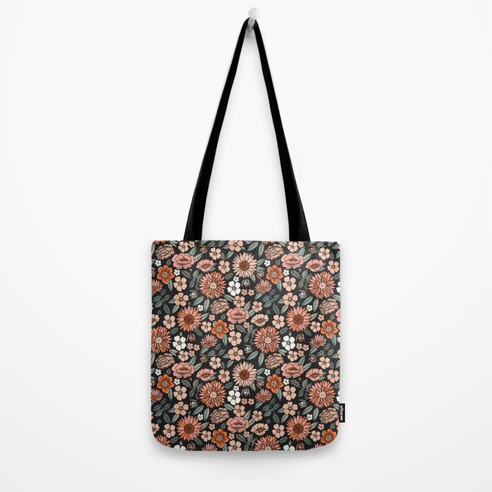 70s flowers - 70s, retro, spring, floral, florals, floral pattern, retro flowers, boho, hippie, earthy, muted Tote Bag Gallery Image 2