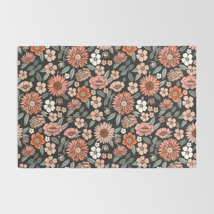 70s flowers - 70s, retro, spring, floral, florals, floral pattern, retro flowers, boho, hippie, earthy, muted Rug Gallery Image 2