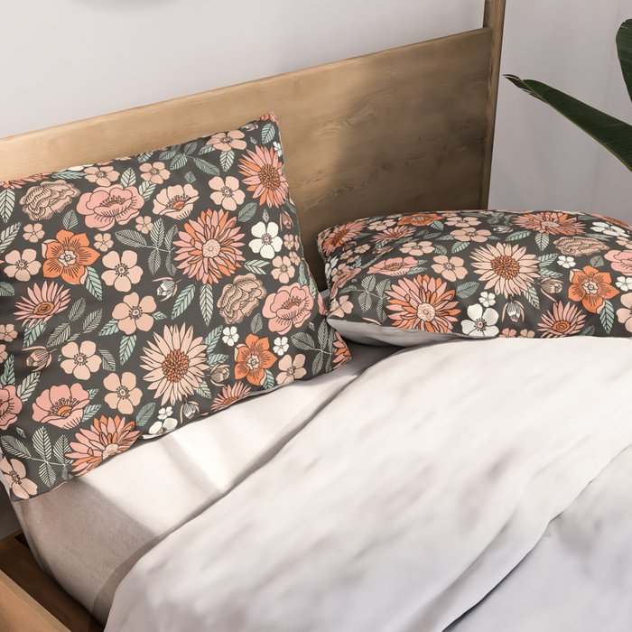 70s flowers - 70s, retro, spring, floral, florals, floral pattern, retro flowers, boho, hippie, earthy, muted Pillow Sham Gallery Image 2
