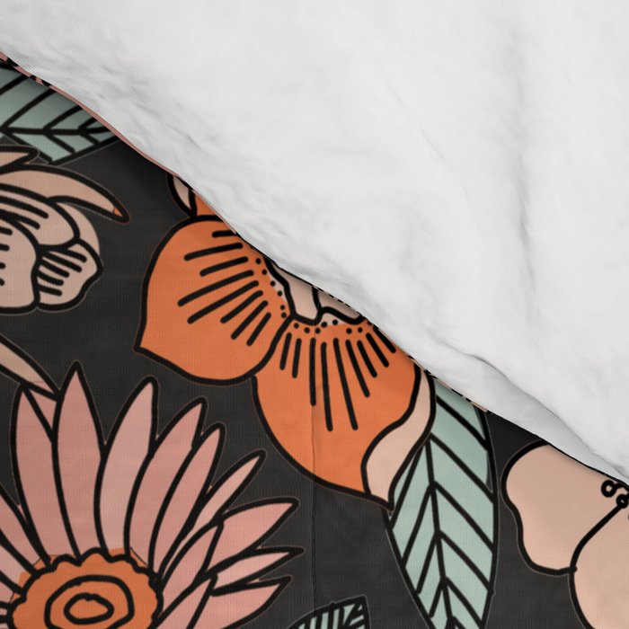 70s flowers - 70s, retro, spring, floral, florals, floral pattern, retro flowers, boho, hippie, earthy, muted Comforter Gallery Image 4