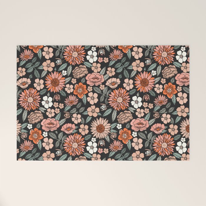 70s flowers - 70s, retro, spring, floral, florals, floral pattern, retro flowers, boho, hippie, earthy, muted Welcome Mat Gallery Image 1