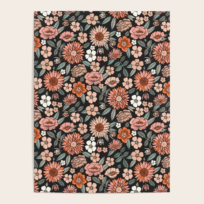 70s flowers - 70s, retro, spring, floral, florals, floral pattern, retro flowers, boho, hippie, earthy, muted Poster Gallery Image 4