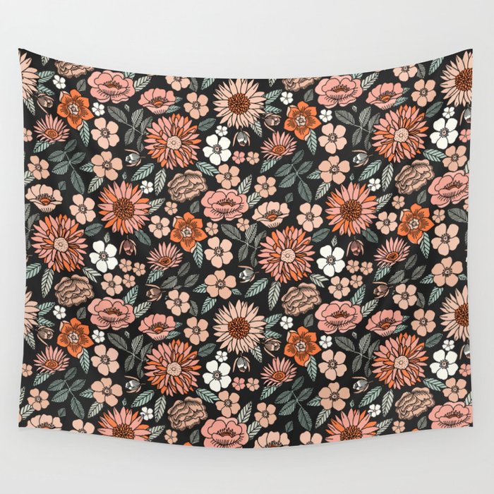70s flowers - 70s, retro, spring, floral, florals, floral pattern, retro flowers, boho, hippie, earthy, muted Wall Tapestry Gallery Image 4
