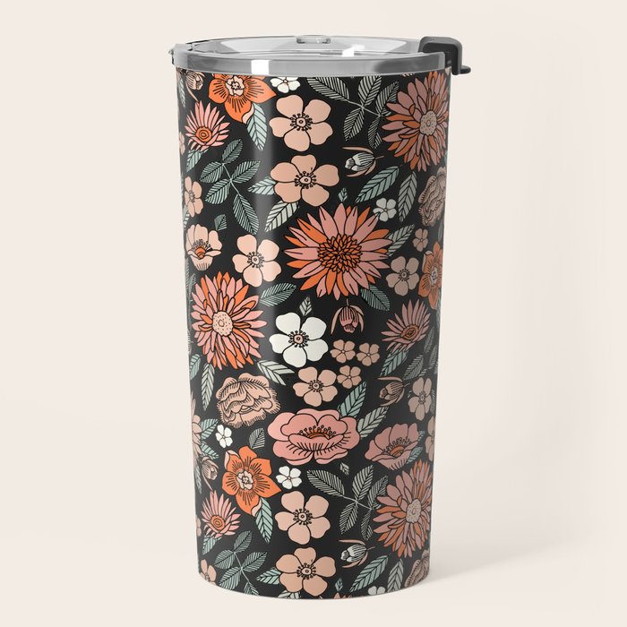 70s flowers - 70s, retro, spring, floral, florals, floral pattern, retro flowers, boho, hippie, earthy, muted Travel Mug Gallery Image 2