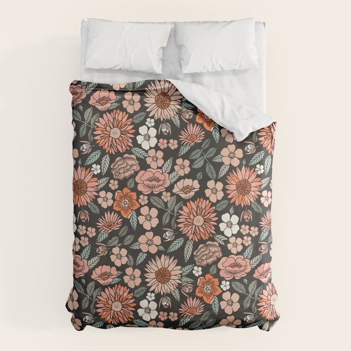 70s flowers - 70s, retro, spring, floral, florals, floral pattern, retro flowers, boho, hippie, earthy, muted Duvet Cover Gallery Image 6