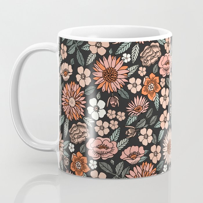 70s flowers - 70s, retro, spring, floral, florals, floral pattern, retro flowers, boho, hippie, earthy, muted Coffee Mug Gallery Image 3