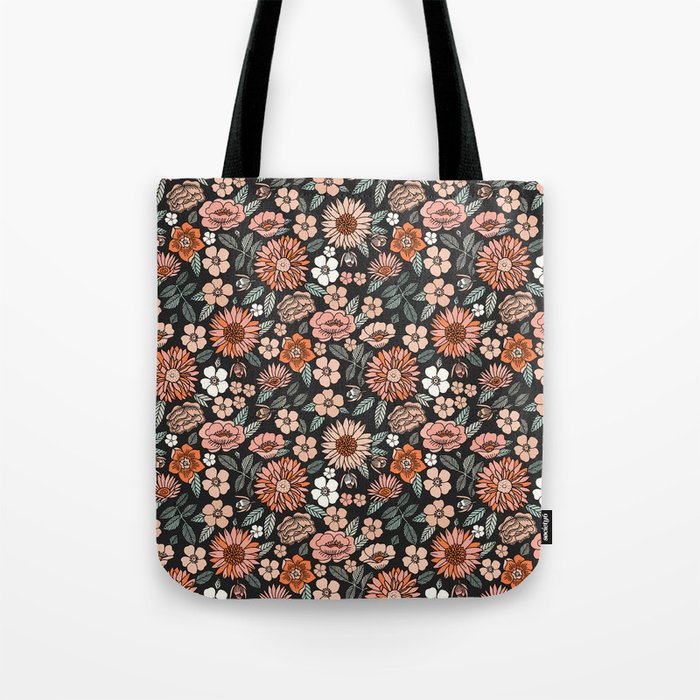 70s flowers - 70s, retro, spring, floral, florals, floral pattern, retro flowers, boho, hippie, earthy, muted Tote Bag Gallery Image 1