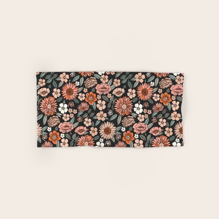 70s flowers - 70s, retro, spring, floral, florals, floral pattern, retro flowers, boho, hippie, earthy, muted Bath Towel Gallery Image 1