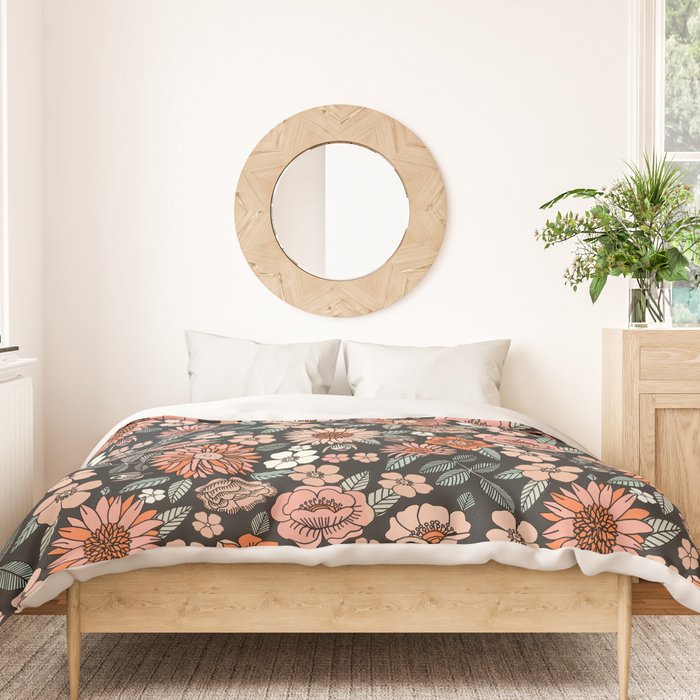 70s flowers - 70s, retro, spring, floral, florals, floral pattern, retro flowers, boho, hippie, earthy, muted Duvet Cover Gallery Image 3