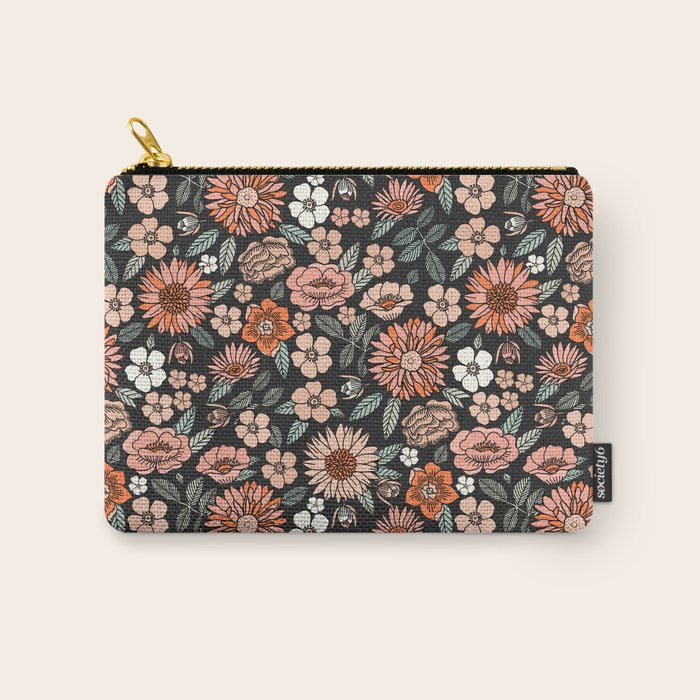 70s flowers - 70s, retro, spring, floral, florals, floral pattern, retro flowers, boho, hippie, earthy, muted Carry All Pouch Gallery Image 1