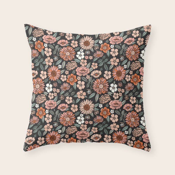 70s flowers - 70s, retro, spring, floral, florals, floral pattern, retro flowers, boho, hippie, earthy, muted Throw Pillow Gallery Image 6