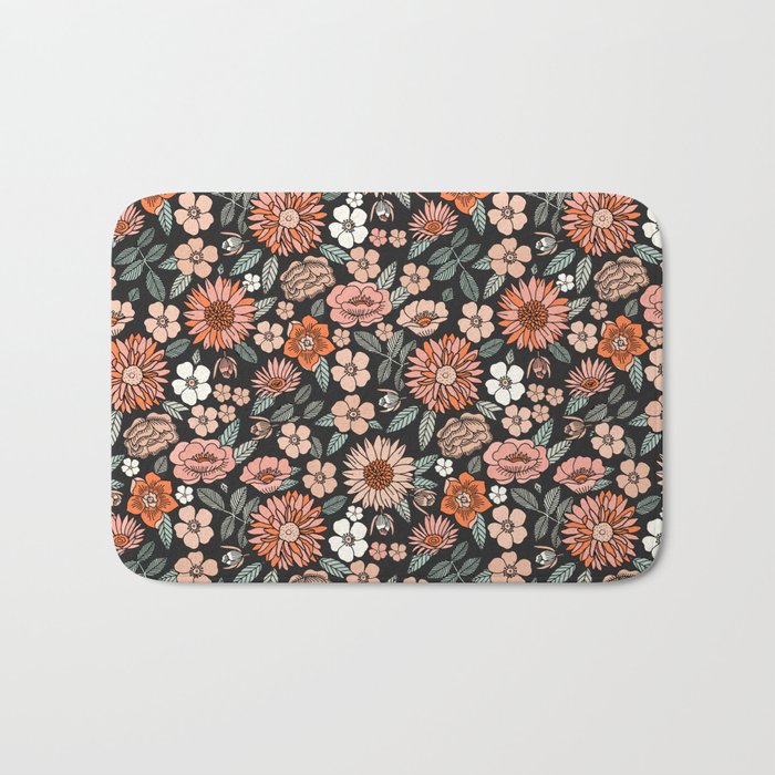 70s flowers - 70s, retro, spring, floral, florals, floral pattern, retro flowers, boho, hippie, earthy, muted Bath Mat Gallery Image 1