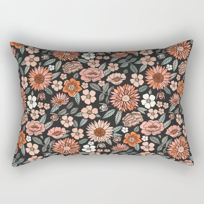 70s flowers - 70s, retro, spring, floral, florals, floral pattern, retro flowers, boho, hippie, earthy, muted Rectangular Pillow Gallery Image 1