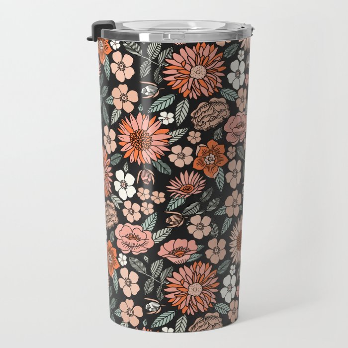 70s flowers - 70s, retro, spring, floral, florals, floral pattern, retro flowers, boho, hippie, earthy, muted Travel Mug Gallery Image 3