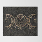 Triple Moon - Triple Goddess Gold and black Throw Blanket Gallery Image 2