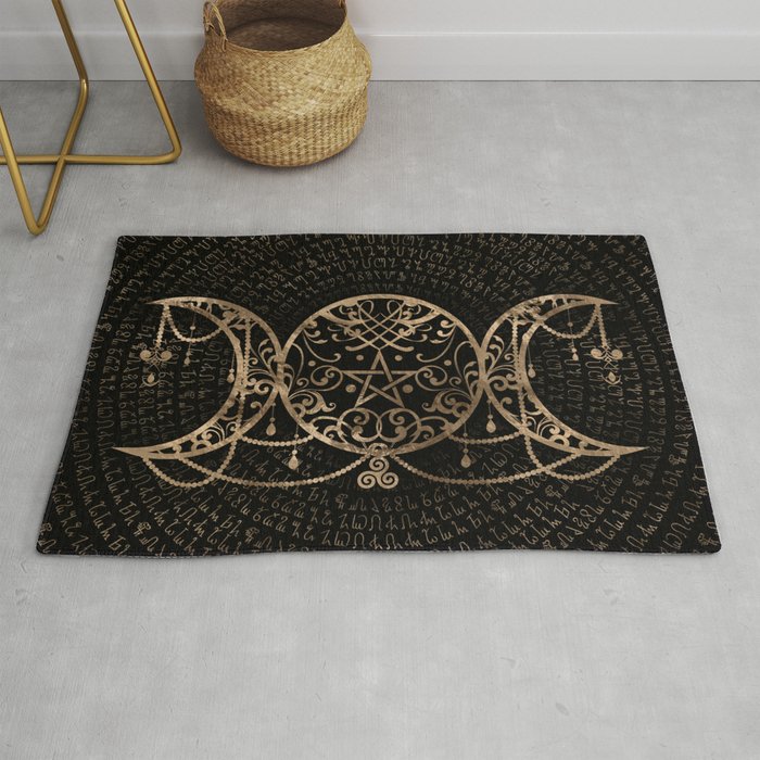 Triple Moon - Triple Goddess Gold and black Rug Gallery Image 1