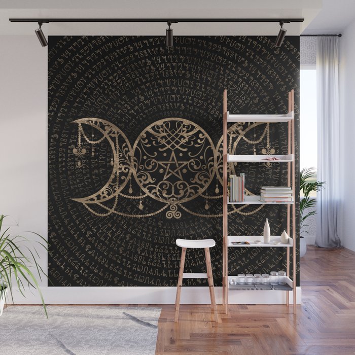Triple Moon - Triple Goddess Gold and black Wall Mural Gallery Image 1