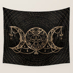 Triple Moon - Triple Goddess Gold and black Wall Tapestry Gallery Image 4