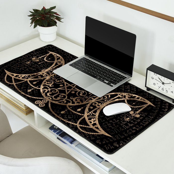 Triple Moon - Triple Goddess Gold and black Desk Mat Gallery Image 2