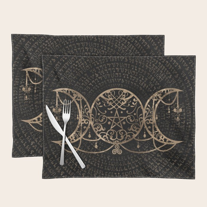Triple Moon - Triple Goddess Gold and black Placemat Gallery Image 1