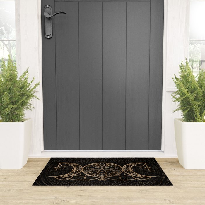 Triple Moon - Triple Goddess Gold and black Welcome Mat Gallery Image 3