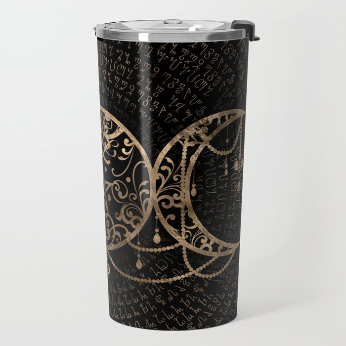 Triple Moon - Triple Goddess Gold and black Travel Mug Gallery Image 2