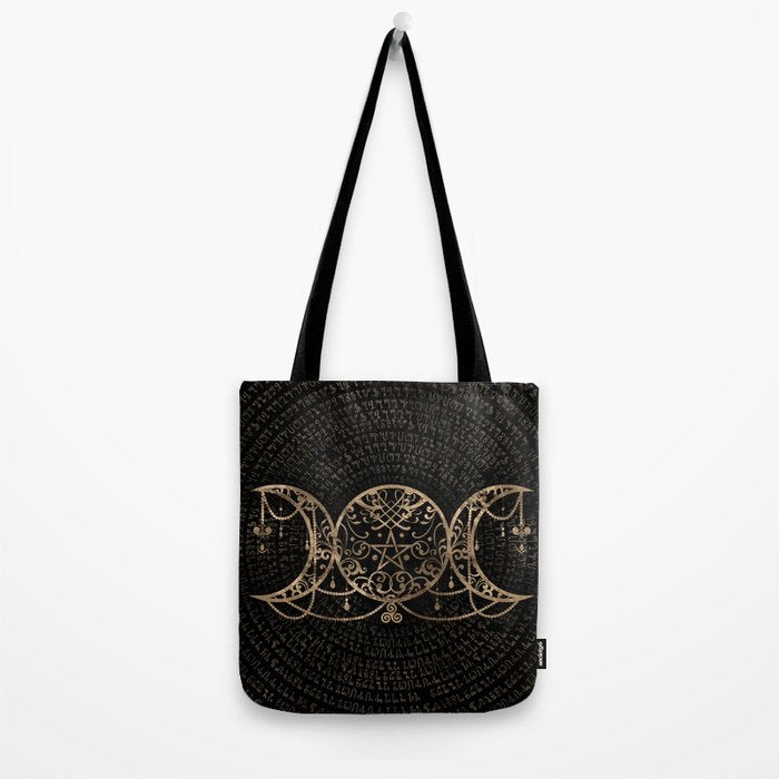 Triple Moon - Triple Goddess Gold and black Tote Bag Gallery Image 2