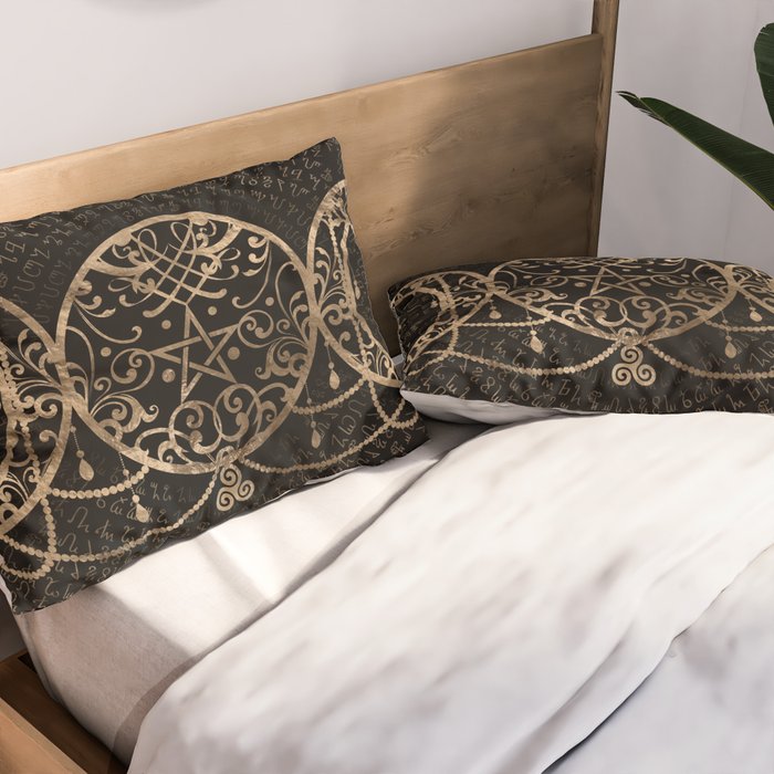 Triple Moon - Triple Goddess Gold and black Pillow Sham Gallery Image 2