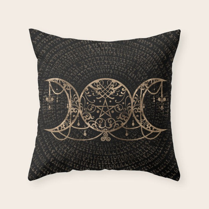 Triple Moon - Triple Goddess Gold and black Throw Pillow Gallery Image 1